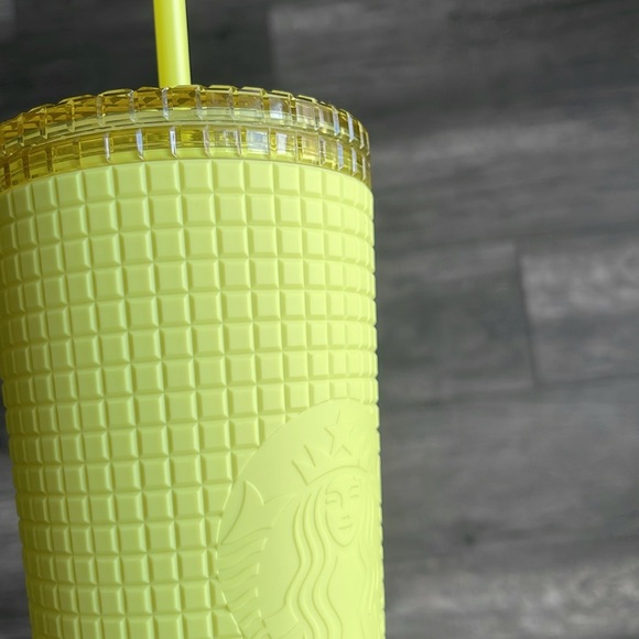 NWT Starbucks Meadow Yellow Grid Soft-Touch Cold Cup Tumbler with Straw (24 oz) - Picture 6 of 6